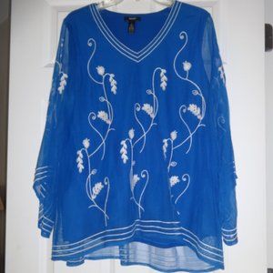 Alfani blue tunic size Large L - white embroidery